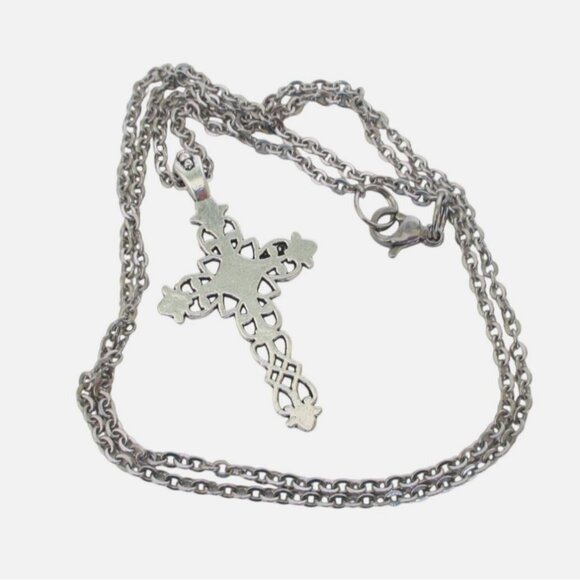 New Intricate Cross Pendant Necklace - 19" Stainless Chain - Gift Boxed - Picture 5 of 8